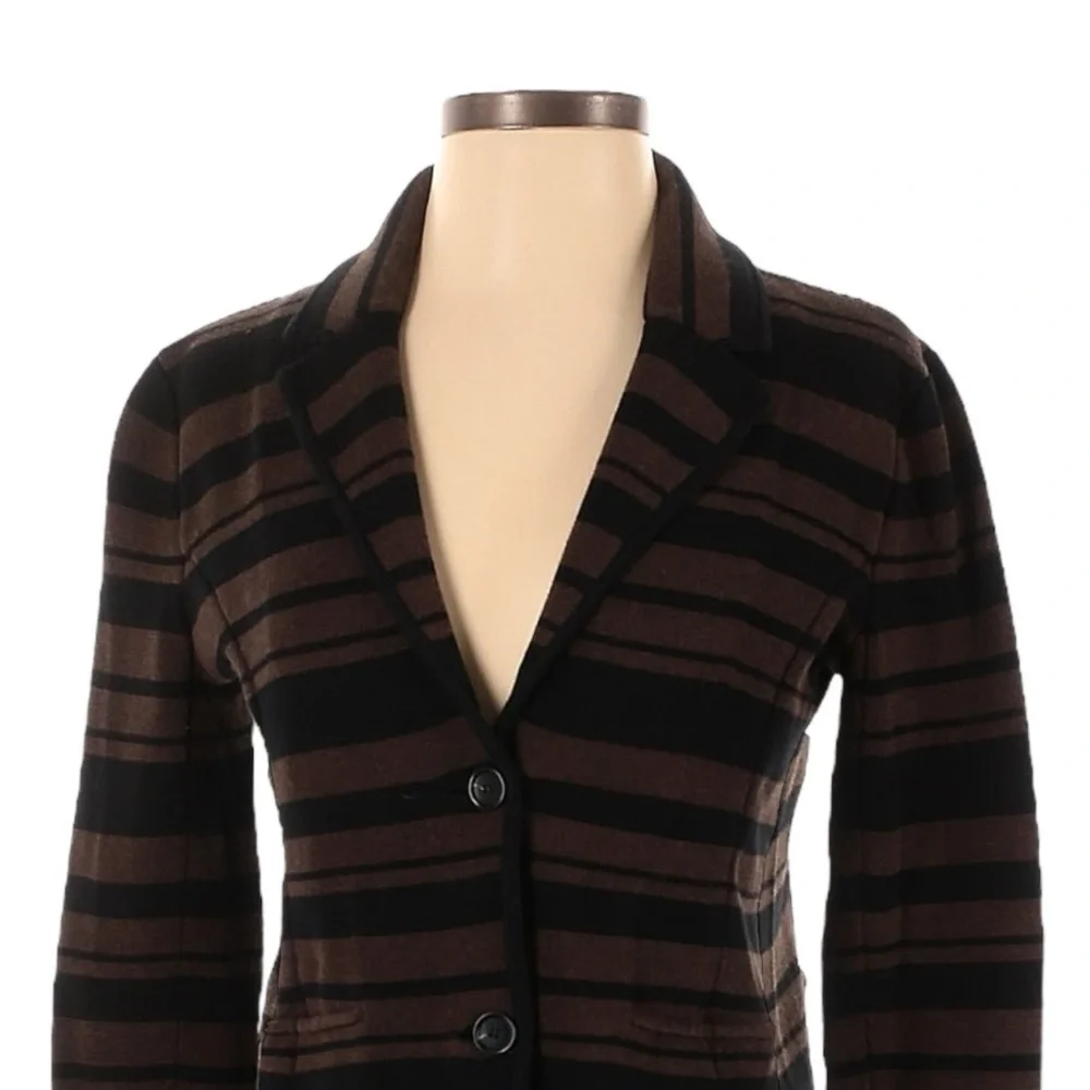 Ann Taylor LOFT 100% Cotton Knit Stripe 2 Button Casual Blazer Size M